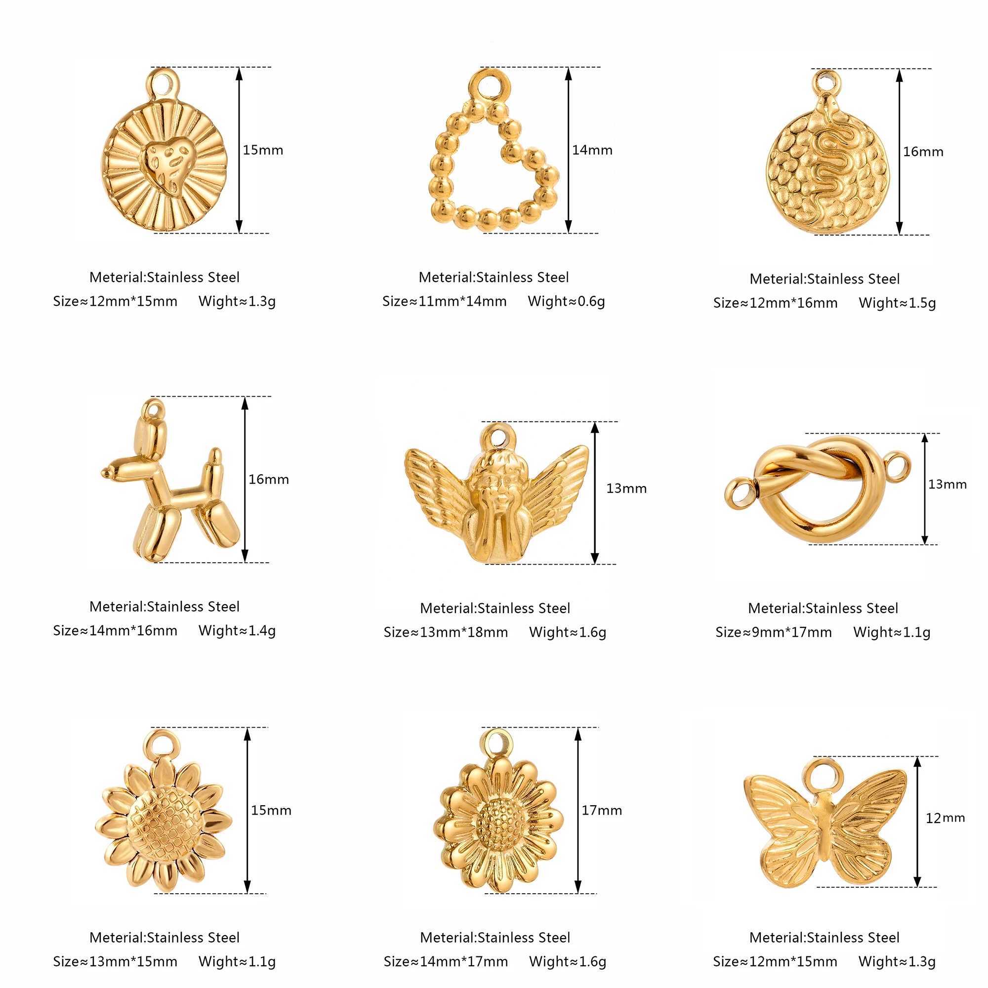 3PCS Stainless Steel Heart Butterfly Sunflower Snake Cute Dog Charms For Jewelry Making Supplies Diy Necklace Earrings BraceletXJ250517