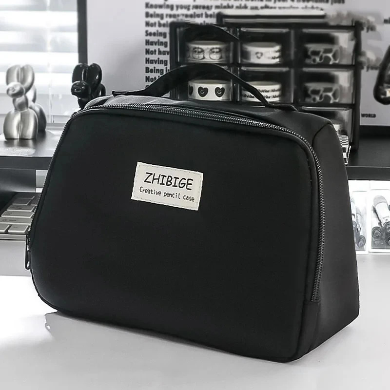 Cosmetic Cases Large Capacity Pen Bag Black Simple Japanese Pencil Case Stationery Bags For Women Storage Bags 250514