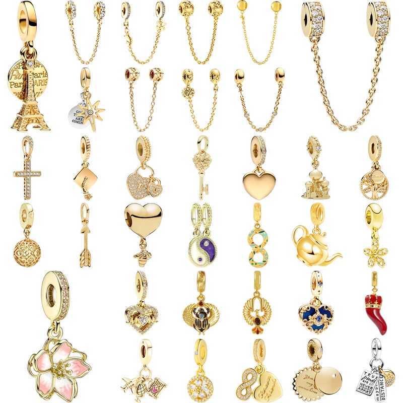 Gold Safety Chain Clip Letter Envelope Family Tree Charm Beads Fit Original European 925 Silver Bracelet DIY Women JewelryXJ250517