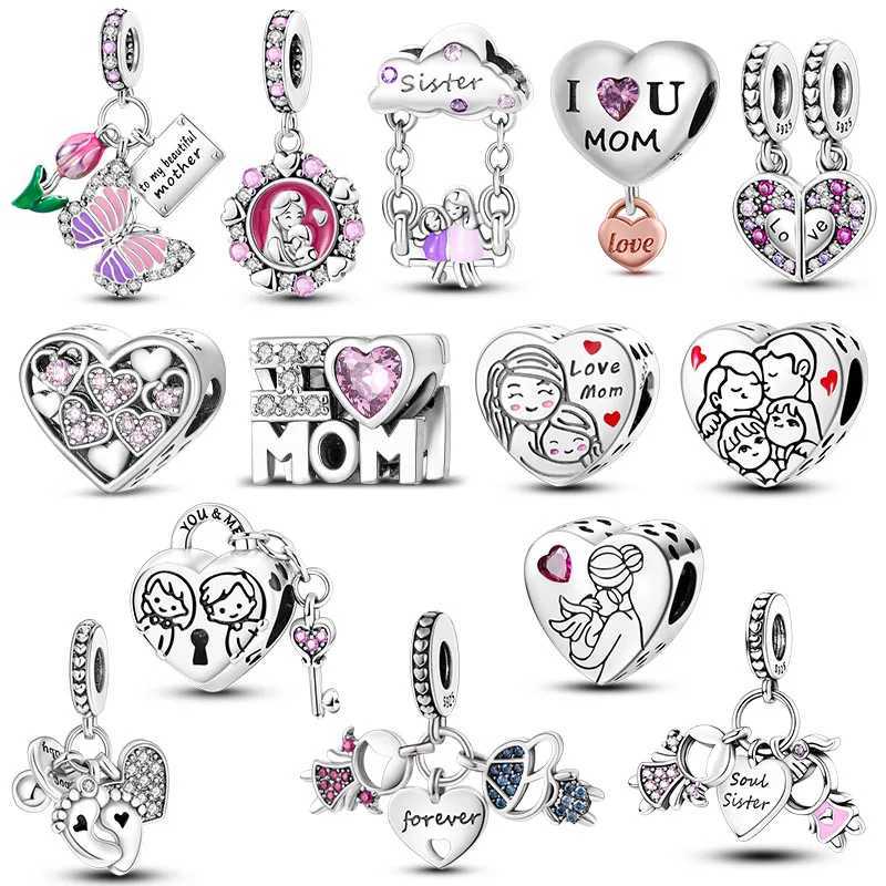925 Silver Charms Mother Family Sister Heart Beads Fit Original Bracelet DIY Woman Jewelry Gift For FriendXJ250517
