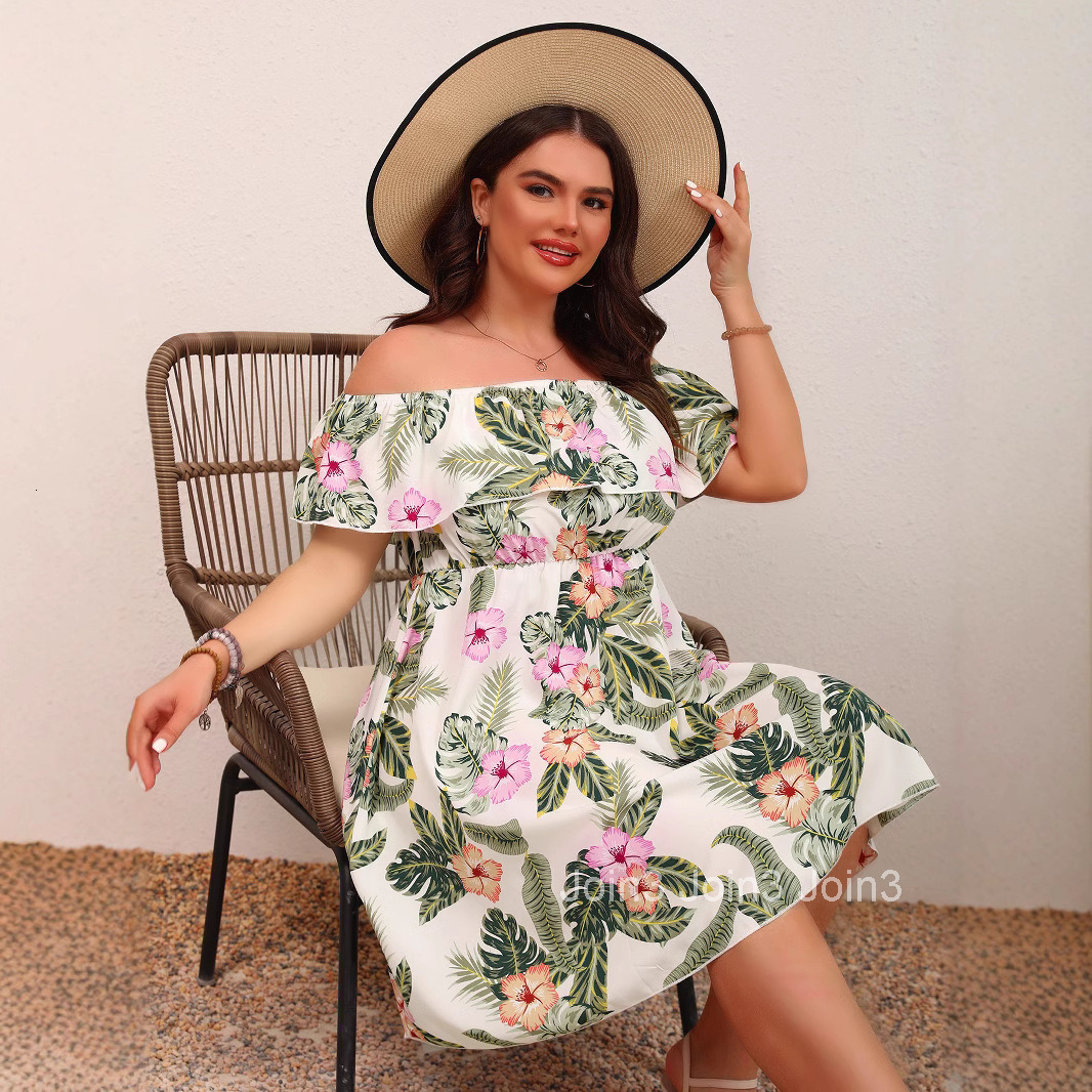 Summer New Womens Elegant Printed One Neck Strapless Waist Slimming Dress