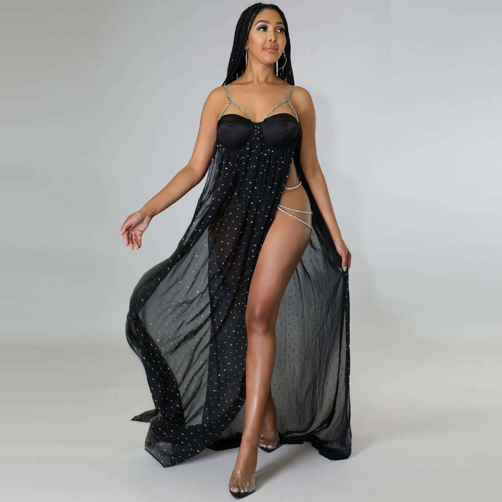 Wide Leg Jumpsuit OS Summer New Product Women S Fashion Sexy Mesh Skirt Hot Dia Perspective Jumpsuit