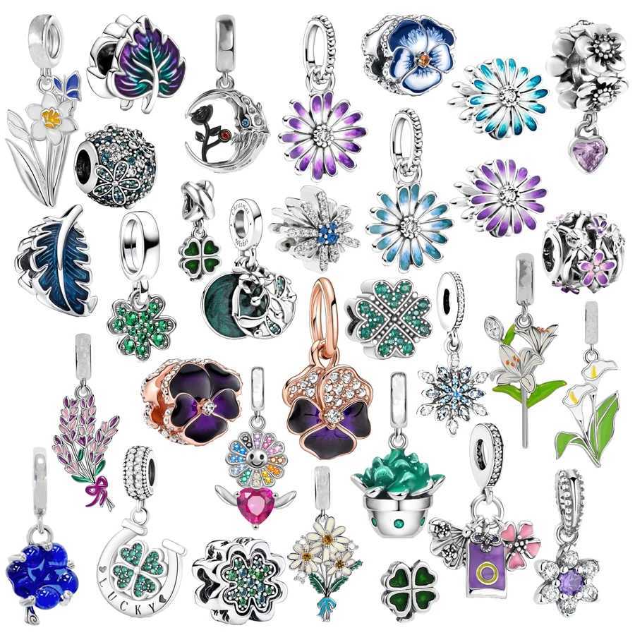 Hot Charm Beads Exquisite Collection BlueGreenPurple Flower Pendant Fit Original 925 Sterling Silver Bracelet Jewelry GiftXJ250517