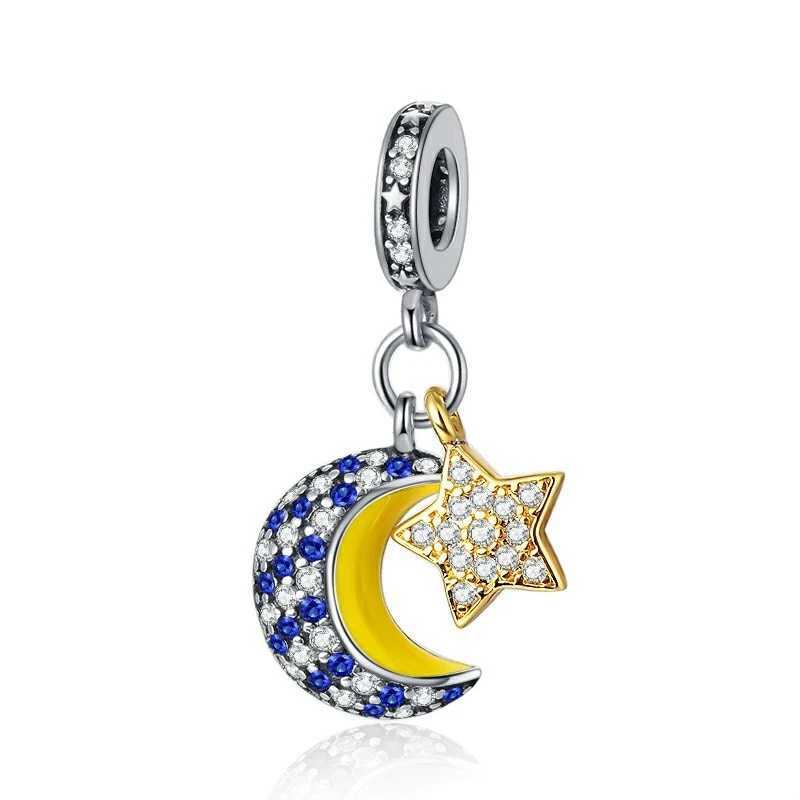Sparkling Star Moon Dangle Charm Bead Fit Original European925 Sterling Silver Bracelet Necklace DIY Fashion Fine Jewelry GiftXJ250517