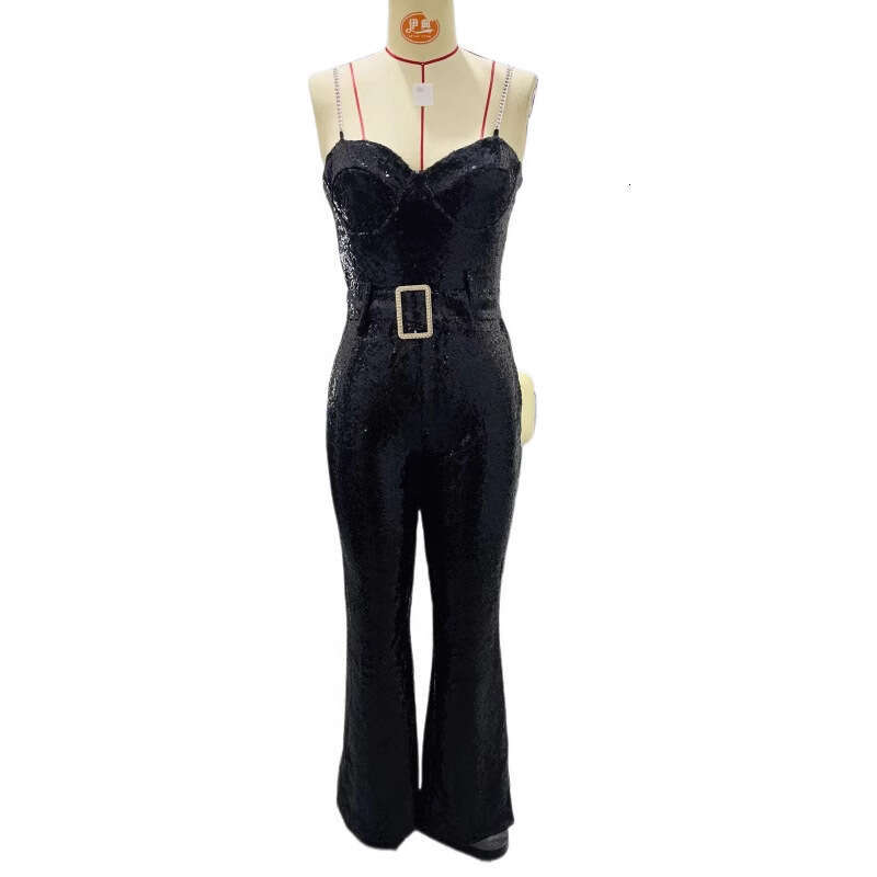 Wide Leg Jumpsuit New Fashionable And Sexy Chain Waistband Sequined Jumpsuit Backless Women S Spicy Pants Set