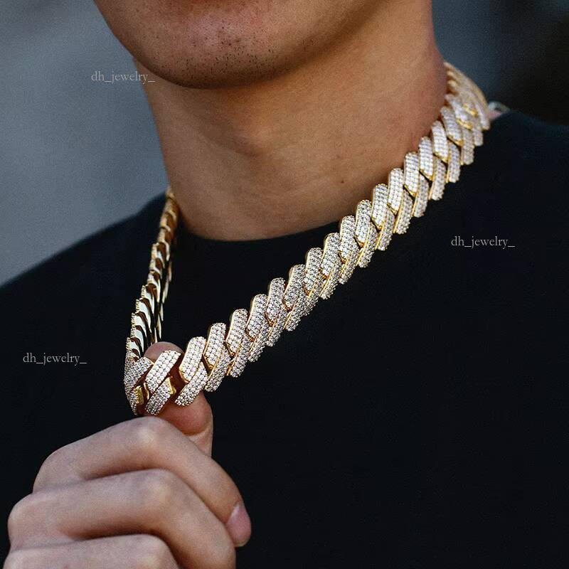 Fashion Hip Hop Jewelry 20mm Gold Plated Brass AAAAA CZ Dia Iced Out Heavy Cuban Link Chain Necklace for Men