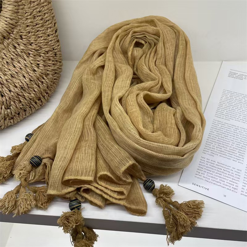 T736 Japanese retro new linen cotton and linen thin scarf fashionable women's outer travel shawl versatile western style silk scarf