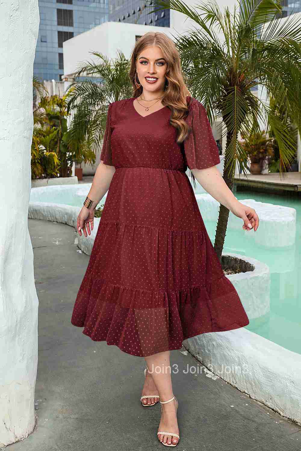 Large Womens Wear Large Solid Leisure Holiday Dress Chiffon Holiday Elegant Mid Length Dress