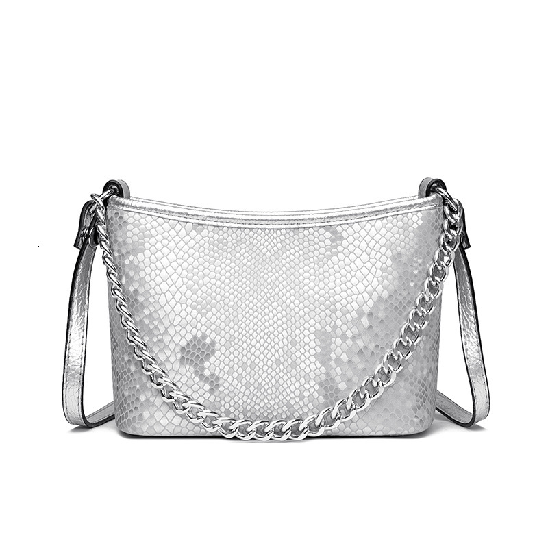 Advanced feeling gradually changing color snake skin pattern small square 2025 new fashionable niche chain bucket genuine leather women's bag tre