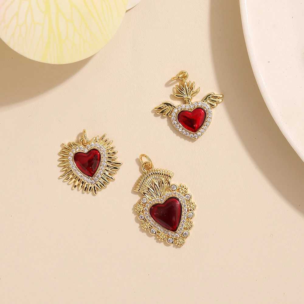 BenS New Sacred Red Heart Charms Victorian Zircon Charm Pendants 18k gold plated Wing pendants Jewelry accories P21XJ250517