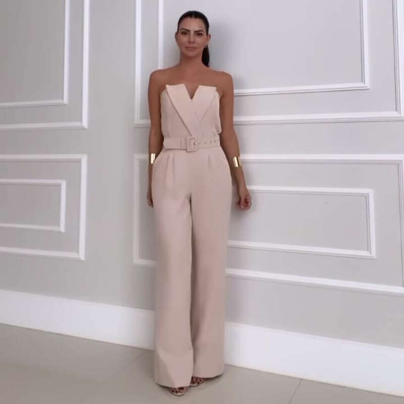 Wide Leg Jumpsuit Summer New Fashion Strapless Waist Cinching Solid Color Wide Leg Jumpsuit Women S Clothing