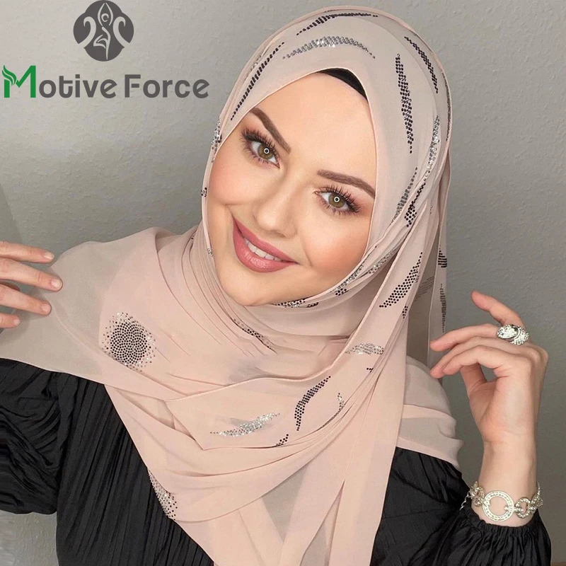 Muslim Chiffon Sequin Rhinestone Party Hijab Turbans Fashion Turban Abaya Dress Scarf Hijabs For Woman Abayas Women Jersey Shawl 250517