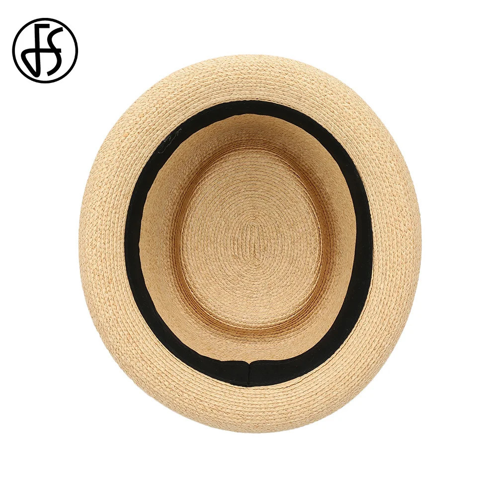 FS Pork Pie Lafite Straw Hats For Women Men Cowboy Jazz Hat Gentleman Paname Cap Summer Sun Protection Solid Color Sombrero 250516