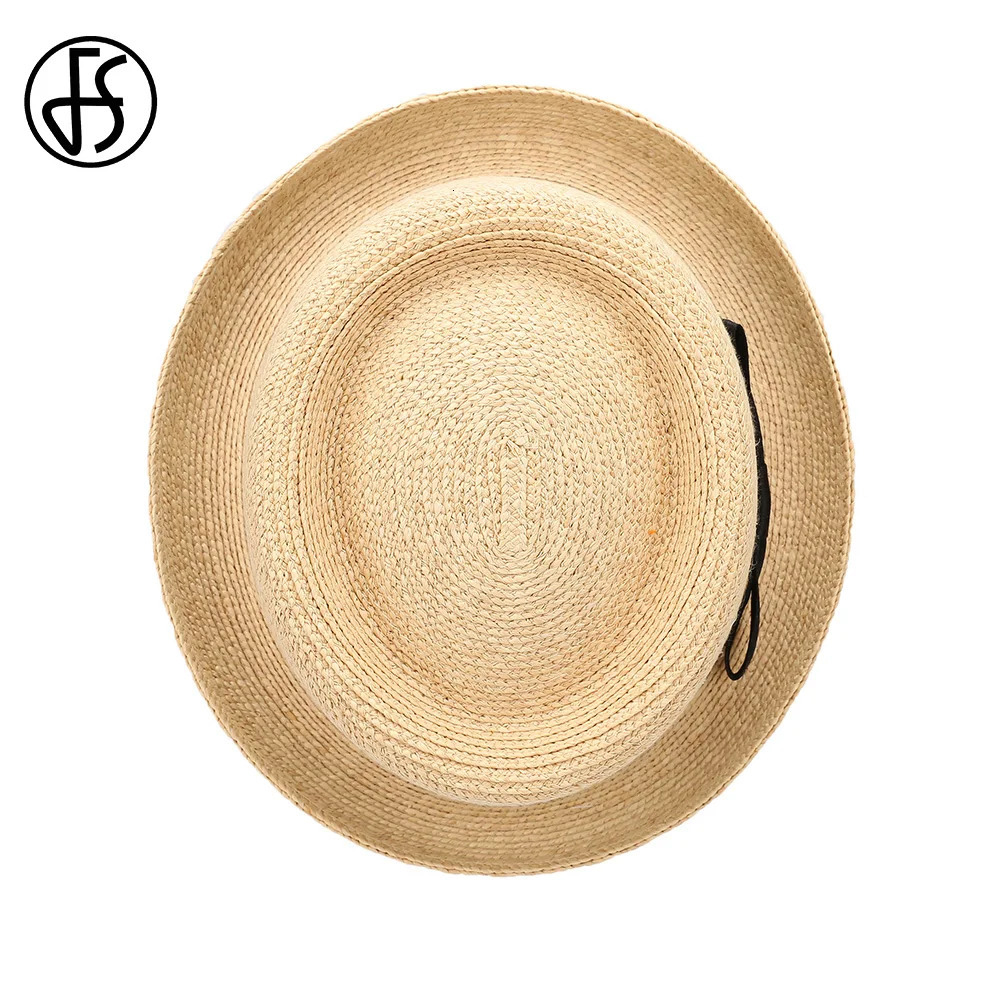 FS Pork Pie Lafite Straw Hats For Women Men Cowboy Jazz Hat Gentleman Paname Cap Summer Sun Protection Solid Color Sombrero 250516