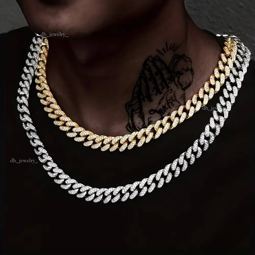 10MM Width Fashion Full Rhinestone Cuban Chain Necklace Bracelet Ice Out Jewelry Hip-hop Accessories