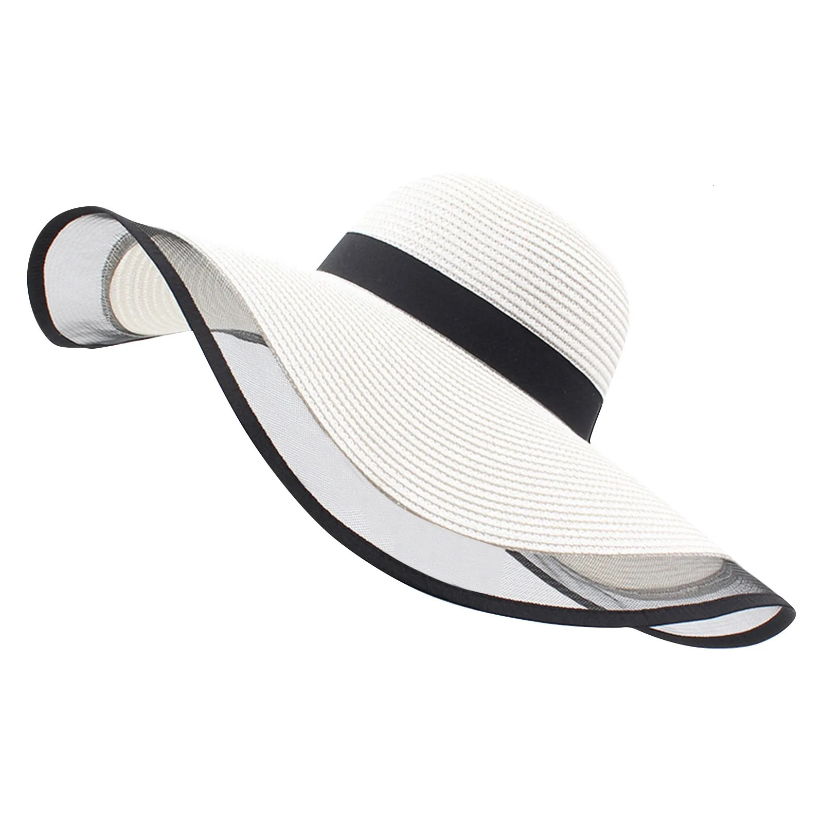 WomenS Vintage Straw Sun Hat Big Eaves Waves Beach Hawaiian Cap Ladies Light Gauze Brim Elegant Protection Holiday 250517