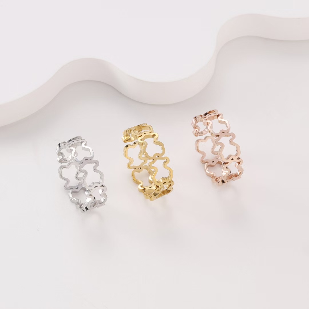 Fashion Women Men Bear Open Rings Simple Stainless Steel Silver Gold Rose Hollow Cartoon Glass Star Moon Span Animal Jewelry