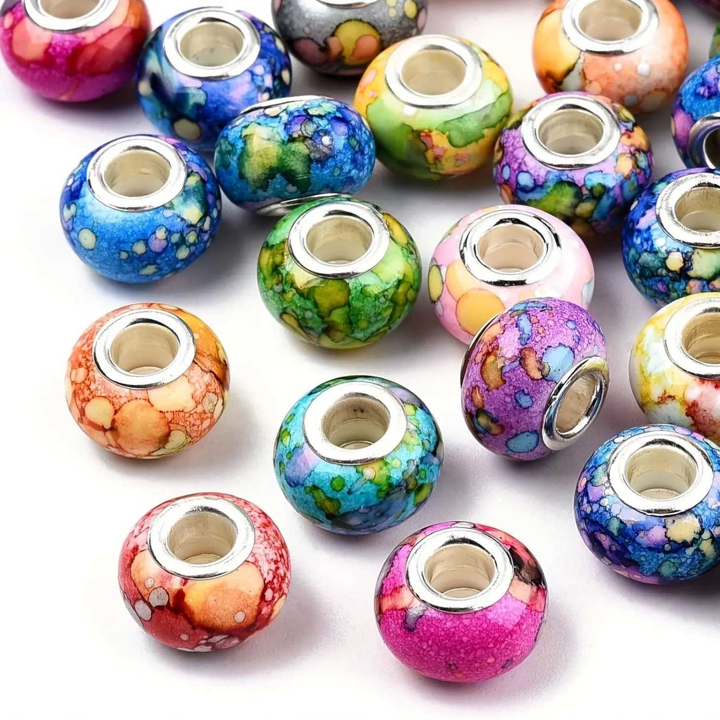 50/100pcs large hole European watercolor color resin beads alloy core and making bracelet necklace DIY jewelry accoriesXJ250517