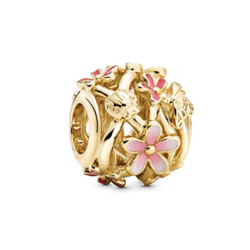 Gold Cactus Daisy Cherry Flower Christmas tree Dangle Charm Bead Fit Original 925 Sterling Silver Bracelet DIY Jewelry GiftXJ250517