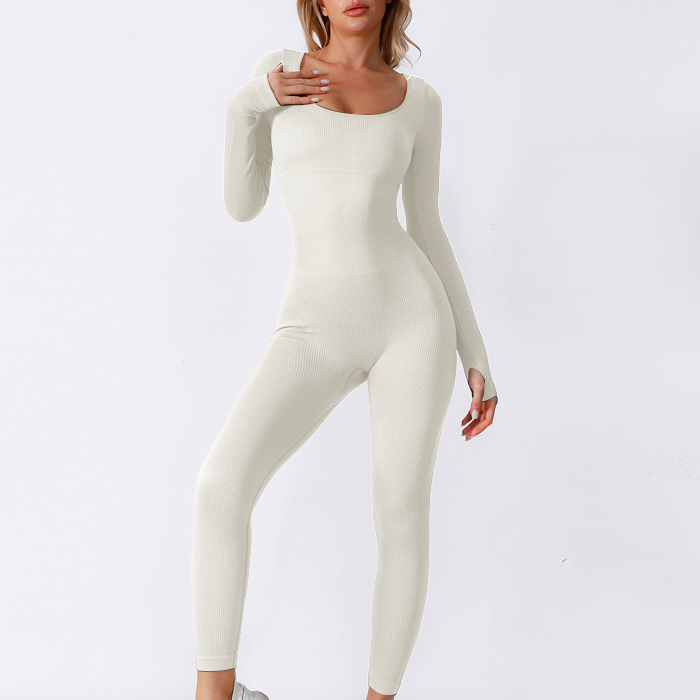 Yoga set gym sets women long sleeves elastic quick dry skinny one-piece training sports outfits moisture-wicking size s-xxl