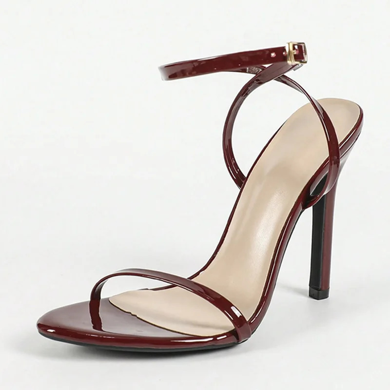 Liyke Wine Red Ankle Strap Sandals 2025 Summer Fashion Open Toe Thin High Heels Wedding Banquet Shoes Women Sandalias 250515