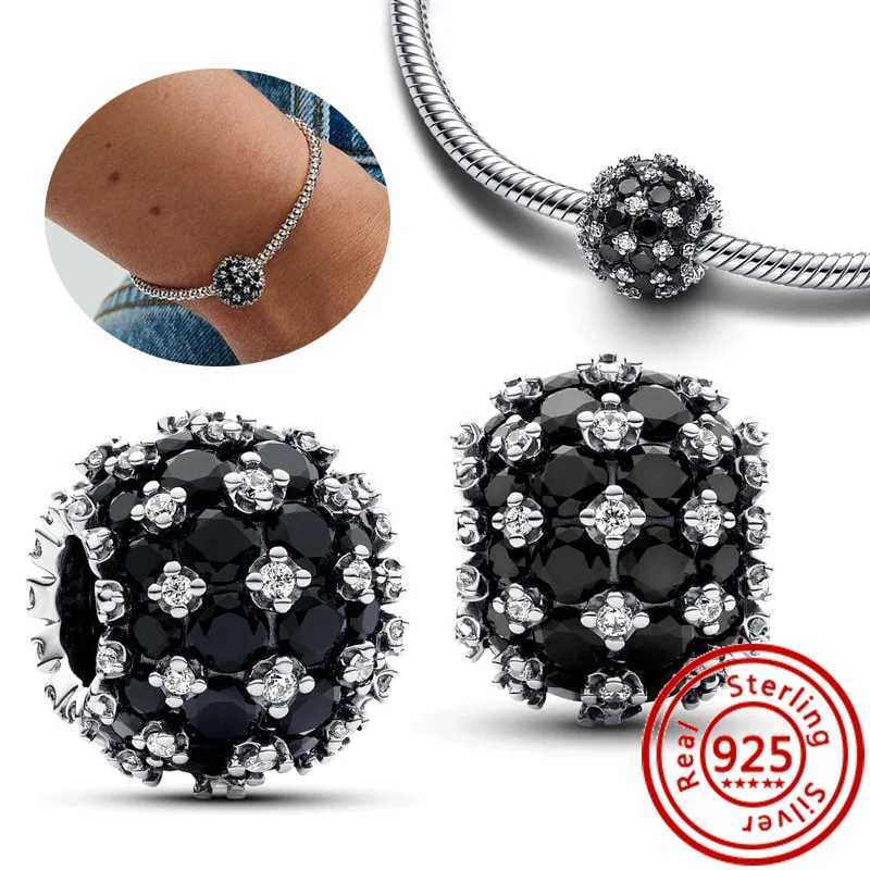 925 Silver Round Beads White Red Green Murano Glass Black Blue Red Zircon Sparkling Charm Fit Pantaro Bracelet Fine Jewelry GiftXJ250517