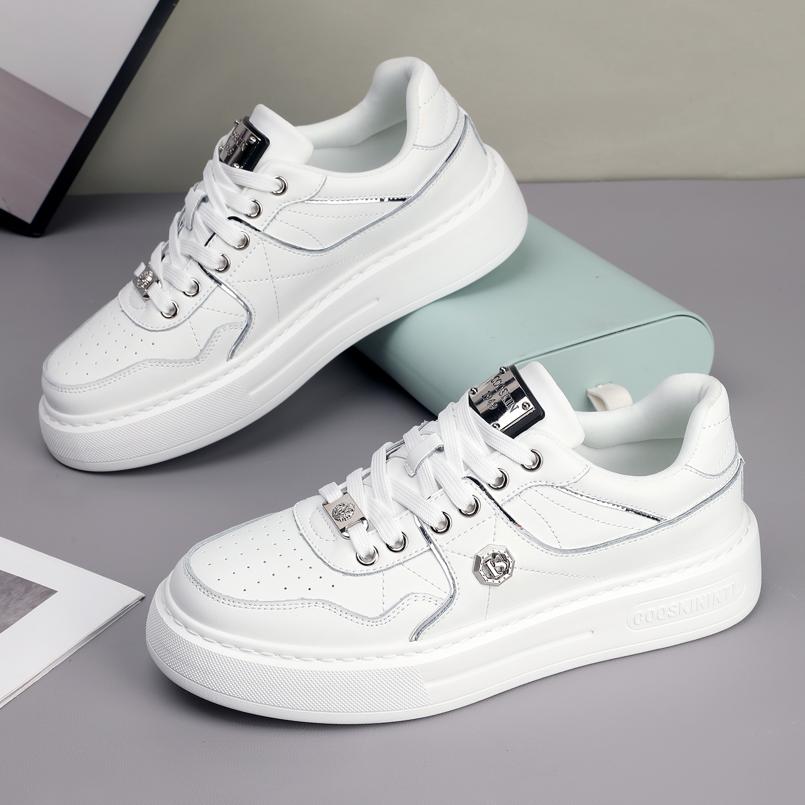 coolqi white goldfoiled designer sneakers highend material running shoes for men women lightweight breathable trendy design designer shoes