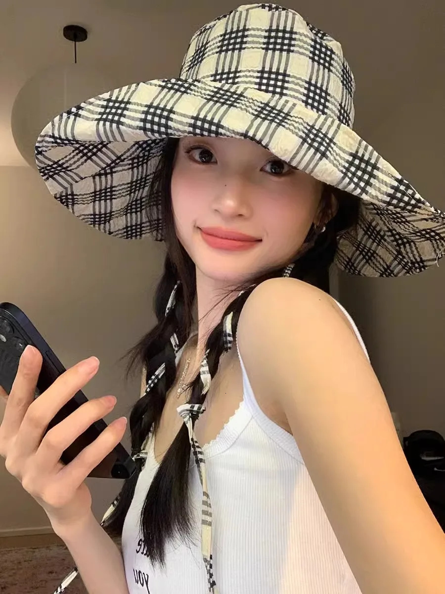 Black-And-Gray Box Sunblock Basin Hat Female Korean Version Of The Sun Shade With A Face Of Small Casual Fisherman Hat 250516