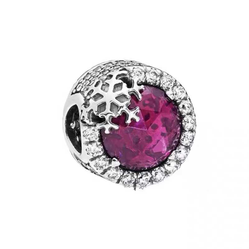 Rose Gold Sparkling Red Blue Green Pink Zircon Flowers Snowflake Charm Beads Fit Original 925 Silver Bracelet DIY Women JewelryXJ250517