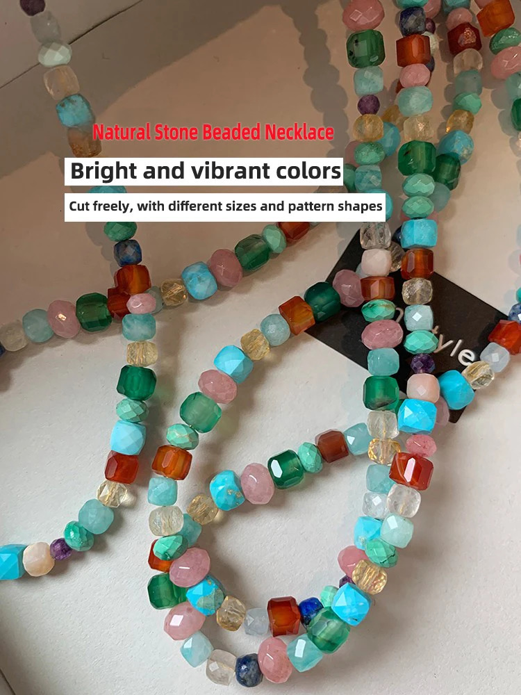 Colorful Natural Stone Beaded Necklace Womens Sweet and Fashionable Jewelry Set Elegant Accessories Neckchain for Girls 250516