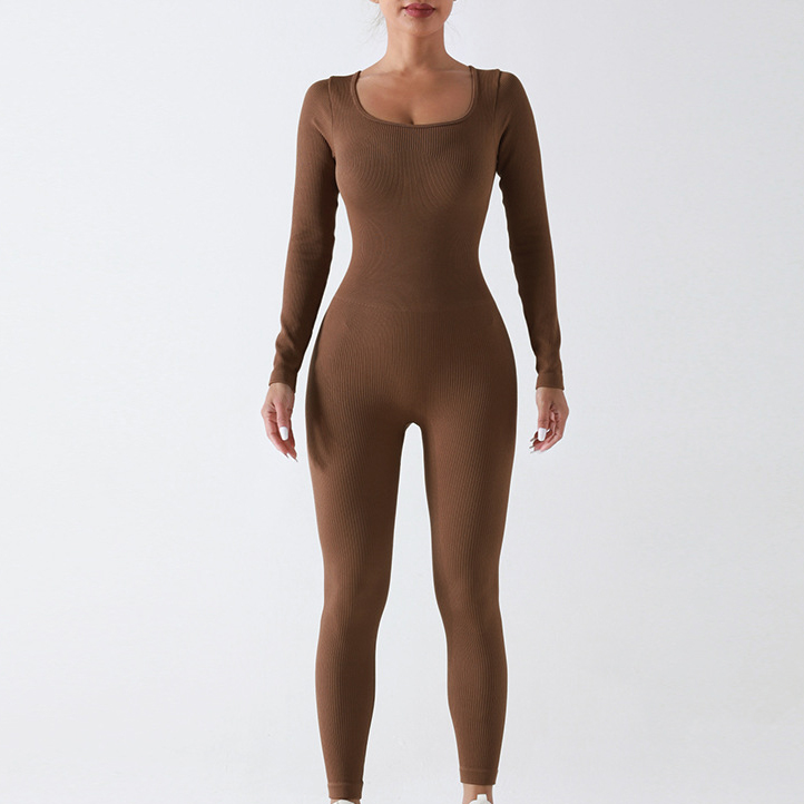 Yoga set gym sets women long sleeves elastic quick dry skinny one-piece training sports outfits moisture-wicking size s-xxl