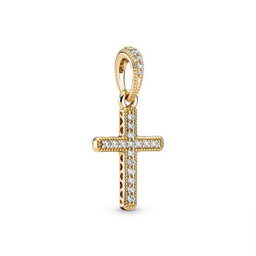 NEW Gold Plated Sparkling Cross Infinity Heart Dangle Charm Baed Fit Original 925 Sterling Silver Bracelet DIY JewelryXJ250517