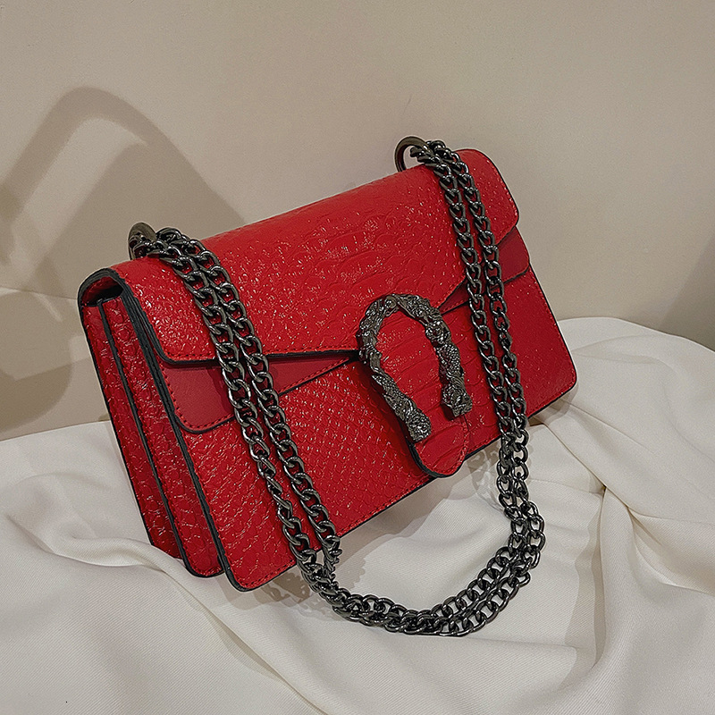 Luxury Brand Designer Bag Snake Pattern Single Shoulder Crossbody 2024 New Underarm Small Square Chain Bar Women's Bag