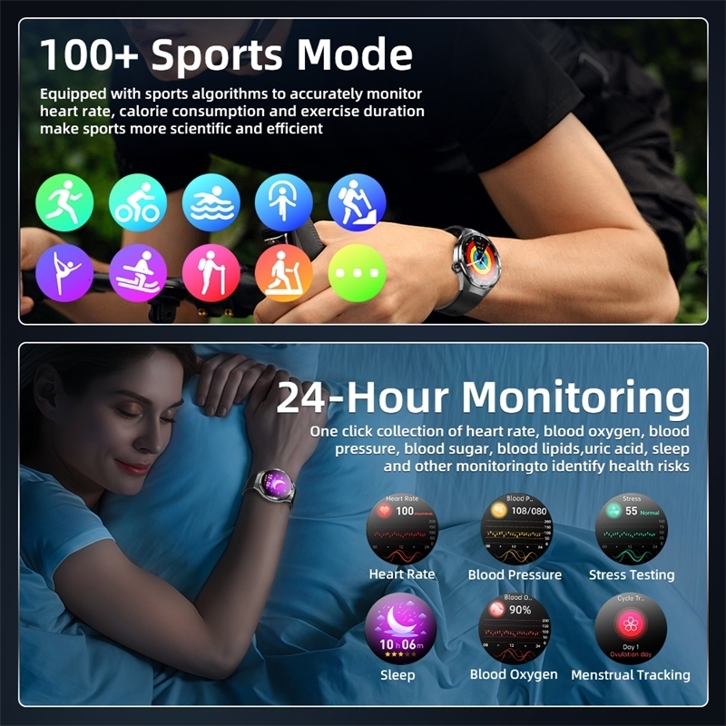 Grade Diagnosis Men Smart Watch ECG Blood Pressure Fat Uric Acid Temperature NFC Women health Therapy Smartwatch 250512