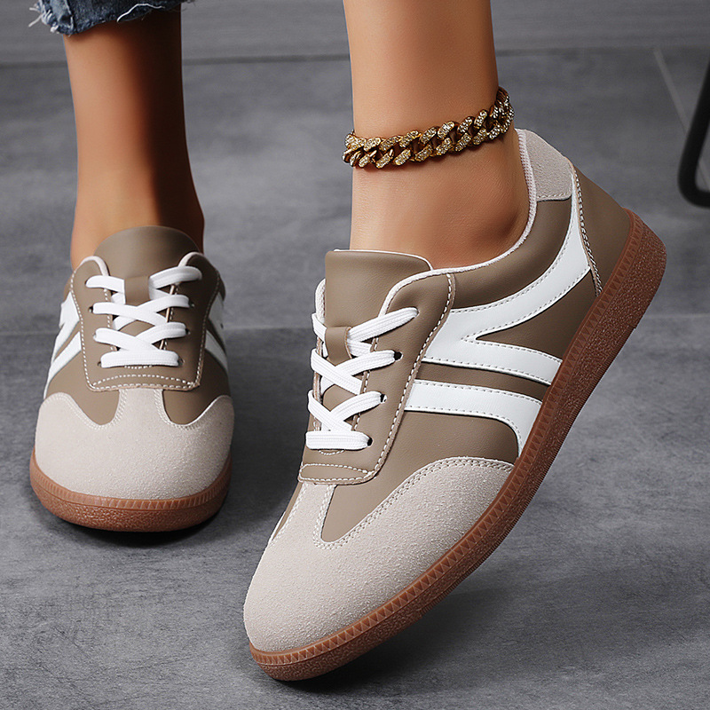 Free shipping. Designer ladies' 2025 new cross-border Korean version German training shoes, fashionable flat retro color-block casual sports, ver