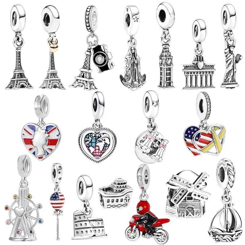 New Statue of Liberty Paris Eiffel Tower Charm Beads Fit Original European 925 Silver Bracelet Accory DIY Women Jewelry GiftsXJ250517