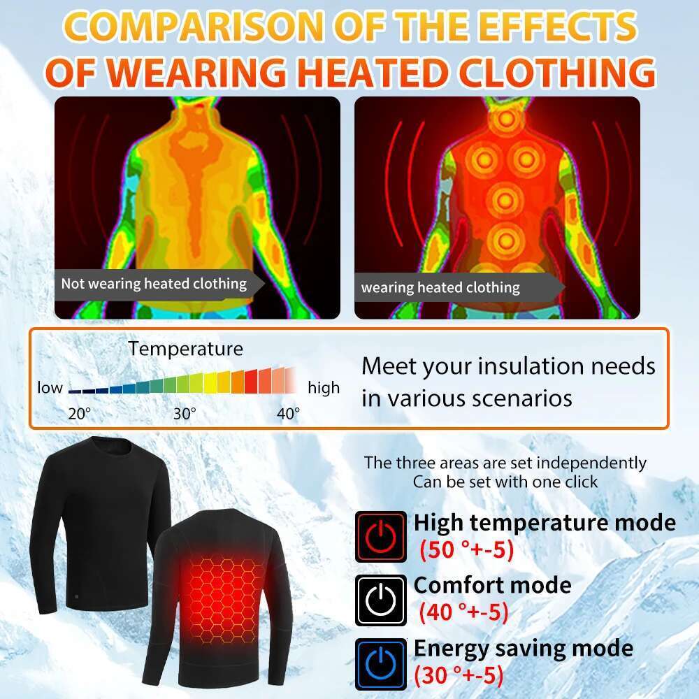 Winter Thermal Men USB Electric Heated Clothing Veet Underwear Women Top Base Layer Warm Cotton Clothes Designer