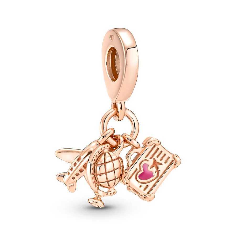 Hot Rose Gold Sparkling Hearts FlowersAngelCross Star Moon Charm Bead Fit Original Europeans 925 Silver Bracelet DIY JewelryXJ250517