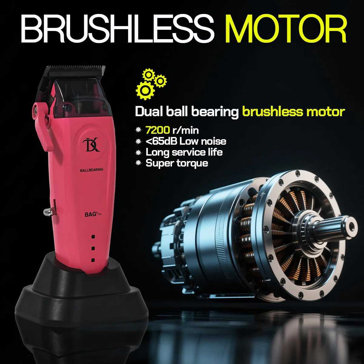 Professional Electric Hair Clipper Hair Trimmer Metal Machine Brushless Motor 7200RPM 5-Adjust DLC with Base R250517