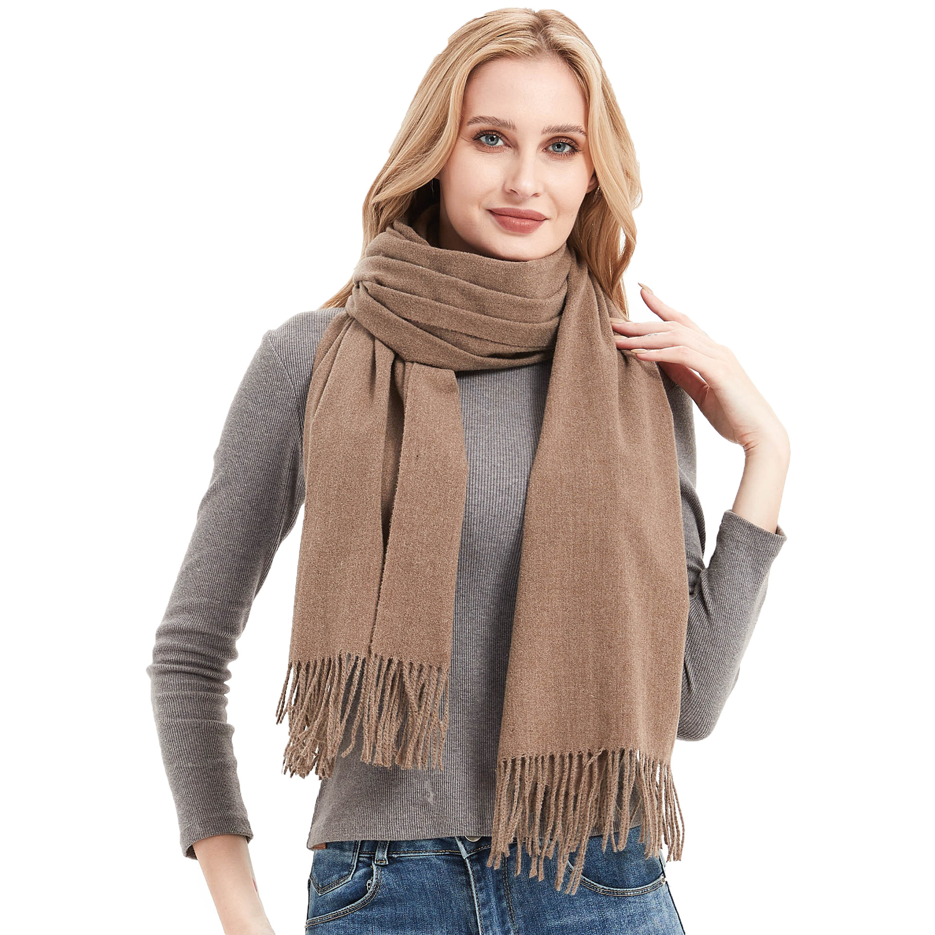 K745 Foreign trade European and American new autumn and winter scarf women's full polyester fringe solid color scarf shawl dual-purpose manufactu