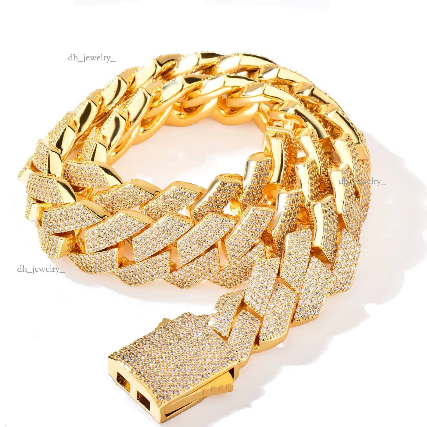 Wholesale 20mm Rhombic Link Bracelet Necklace Gold Brass Iced Bling Cubic Zircon Dia Miami Cuban Links Chain Jewelry