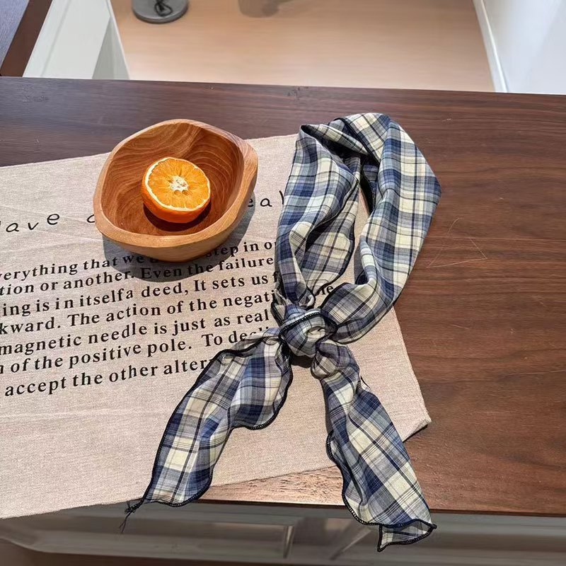 T735 Spring and Autumn Retro Art Plaid Small Scarf Maillard Cotton Japanese Scarf Versatile Neck Scarf