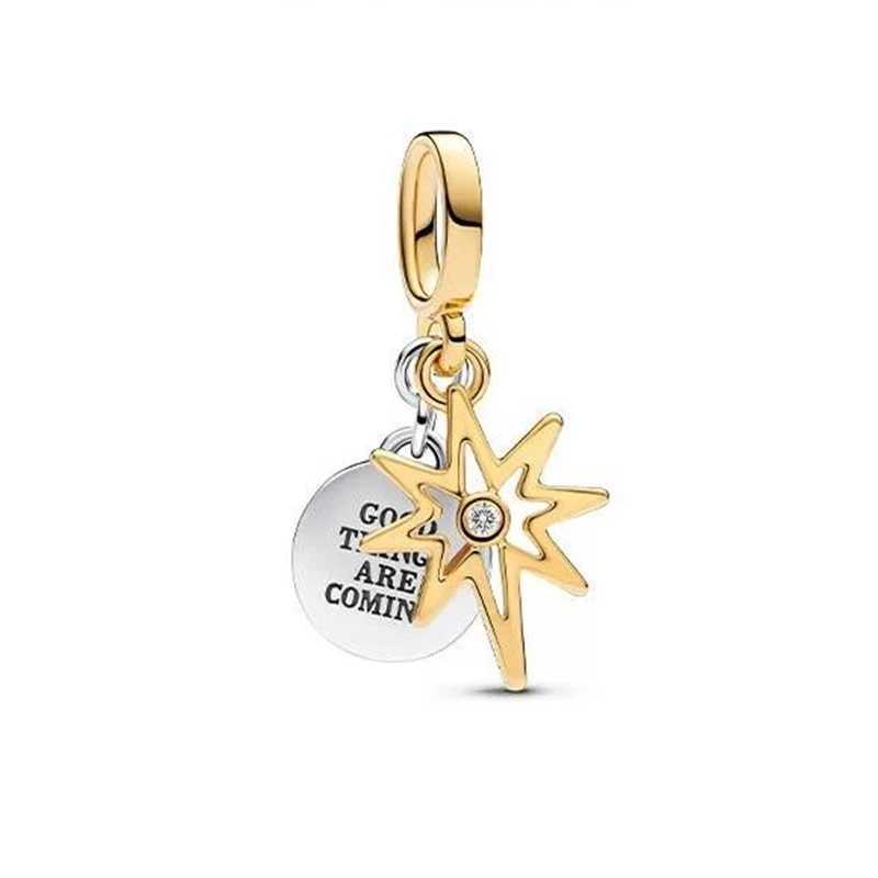 Hot Sale Sun Moon Lucky Star Sparkling Gold Angel Dangle Charm Beads Fit Original European 925 Silver Bracelet DIY Jewelry GiftXJ250517