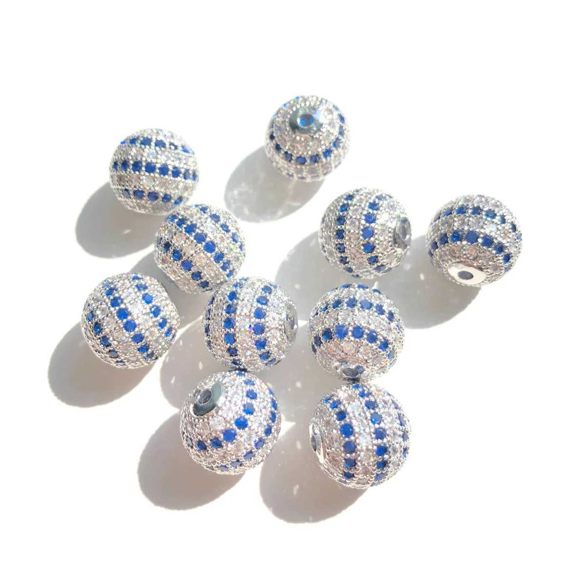 10pcs 10mm 12mm 14mm Blue Clear Zirconia Pave Disco Ball Spacer Beads for Women Bracelet Necklace Jewelry Making AccoriesXJ250517