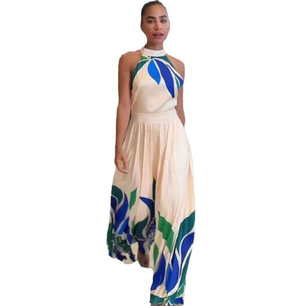 Wide Leg Jumpsuit Summer New Printed Sexy Exposed Sleeveless Flared Shorts Jumpsuit Fashionable Women S Clothing