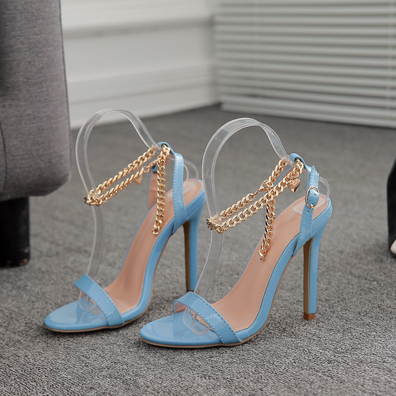 New Woman Heels Fashion Metal Chain Shoes Pointed High Heels Patent Leather White Pumps for Women High Heels Dress Shoes Z250212