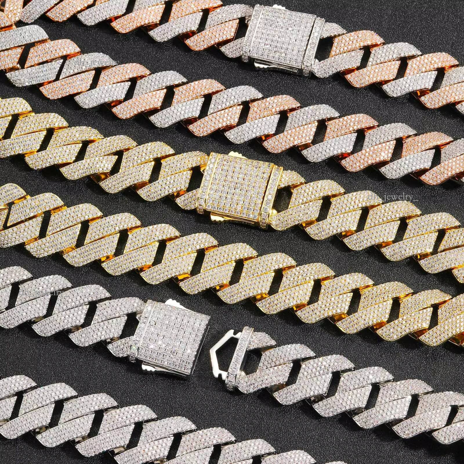 Hip-hop Matching 22mm Four-row Cubic Chain pink White Zirconia Men's Spring Clasp Necklace