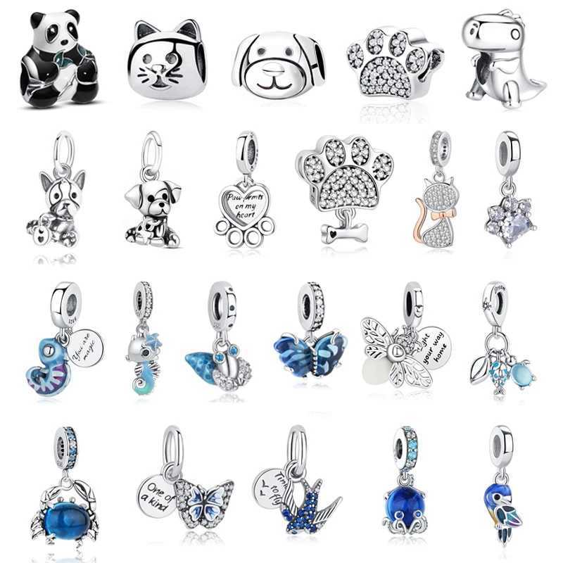 Original 925 Sterling Silver Charm Bead Dog Cat P Panda Firefly Pendant Charms Fit Bracelets Necklaces Women JewelryXJ250517