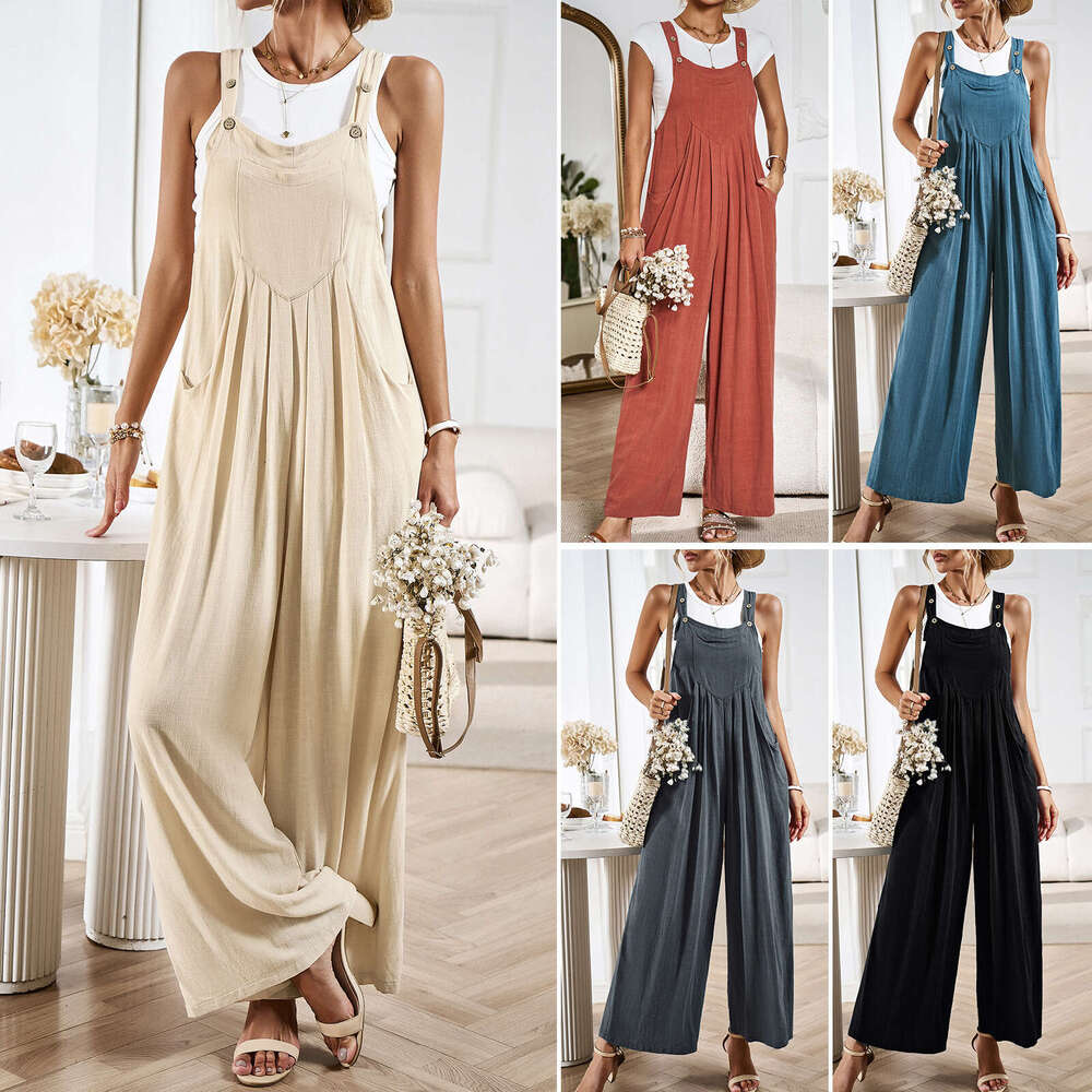 Wide Leg Jumpsuit Diyun Women S Solid Color Overalls Summer Loose Wide Leg Jumpsuit Pants