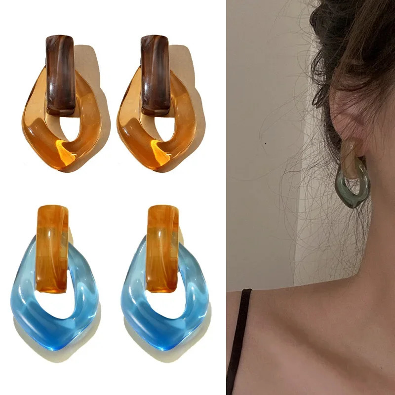 Colorful Clear Resin Acrylic Drop Earrings for Women Vintage Geometric Shaped Stud Earring Wedding Party Jewelry Accessories 250517